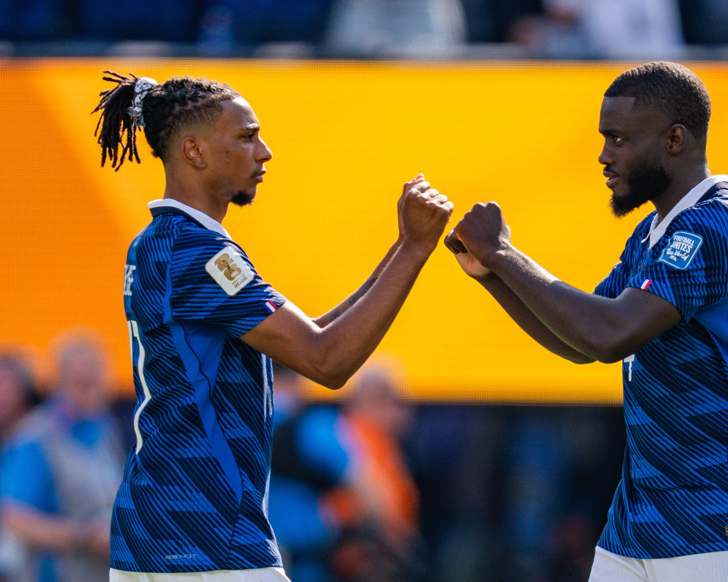Bayern Munich duo Michael Olise (l.) and Dayot Upamecano were both superb for France as they overcame Sweden.